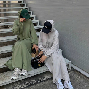 闪光<span class=keywords><strong>Sel</strong></span>最新女式伊斯兰服装休闲日装阿巴亚连衣裙连帽衫加大码春季平纹宽松运动衫设计 - Product Image 1