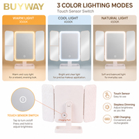 Espejo de Maquillaje LED con Aumento 3X y 3 Tonos de Iluminación, Espejo Cosmético de Viaje Recargable y Plegable, Espejo de Vanidad Portátil