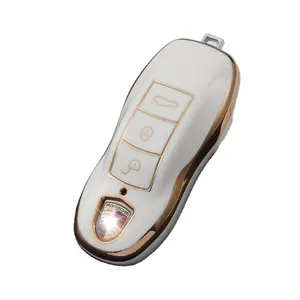 ตัวป้องกันแบบเต็มสำหรับปลอกหุ้มกุญแจ Porsche,ปลอกหุ้มกุญแจหุ้มกุญแจพร้อมพวงกุญแจแบบไม่ใช้กุญแจสำหรับ Porsche 911 Macan Cayenne Panamera