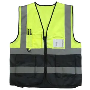 Spliced Two Tone Heavy Working Construction Engineering Uniforms Work Wear Adults Safety Reflective Vest with Multiple Pocket