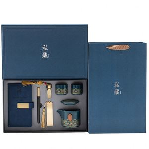 Ensemble de cadeaux promotionnels de luxe personnalisés pour entreprises, neuf pièces, comprenant un bloc-notes, un stylo, un service à thé et un marque-page, idéal pour le secteur <span class=keywords><strong>immobilier</strong></span>. - Product Image 2