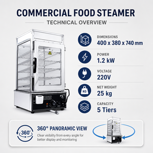 Armoire de cuisson vapeur électrique commerciale à 5 niveaux 220V 1.2kW, chauffe-vapeur de comptoir pour restaurant, boulangerie, cuisine de dim sum - Product Image 2