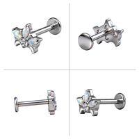 TT - Bijoux de piercing en titane ASTM-F136 usiné CNC, ensemble de 3 pierres CZ en forme de cerf-volant et pierres CZ rondes, 16G, à filetage interne, pour lèvre, labret, hélix, boucle d'oreille