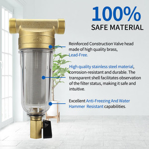 Préfiltre à eau 40 microns à lavage en contre-courant, purificateur d'eau pour toute la maison à haut débit, fonctionnement manuel, coque transparente, vanne en laiton sans plomb - Product Image 1