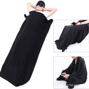 Sac de couchage en polaire Woqi noir rectangulaire, portable, pour le voyage et le camping, couverture pour adulte, utilisation en extérieur, 648g, tissu en polaire - Product Image 1