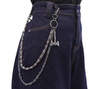 Cadena de cintura estilo punk de doble capa con colgante de hacha vikinga nórdica Yueli, cadena para pantalones de metal para uso diario, plata tibetana - Product Image 1