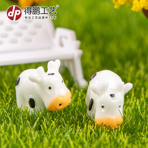 Dp Craft Resin Cow <b>Miniature</b> Animal Figurines White Coffee Color Home Decoration Artistic Ornament - Product Image 3