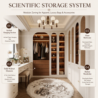 Armoire sur mesure moderne de style français crème, système de rangement modulaire, tiroirs en noyer, meuble en rotin, coiffeuse OEM
