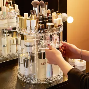 Organisateur de maquillage 360 rotatif luxe clair acrylique porte-pinceau vanité bureau cosmétique boîte de rangement maquillage maquillage organisateur