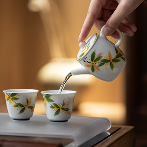 Guanlan Hand Painted Osmanthus Teapot Porcelain Round With Lid Kung Fu <b>Tea</b> <b>Set</b> Single <b>Tea</b> Infuser Filter Afternoon <b>Tea</b> - Product Image 3