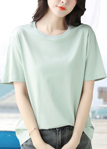 T-shirts décontractés pour femmes, col rond, coupe ample, impression personnalisée, 95% coton, 5% élasthanne, t-shirts unis et simples - Product Image 2