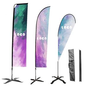 Bandera de Pluma con Logotipo Personalizado, Impresa en Poliéster, de Una o Dos Caras, Sublimada, Tipo Lágrima, con Mástil de Fibra de Vidrio y Base Cruzada - Product Image 1