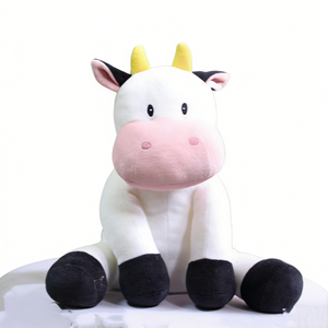 Lindo Peluche de Vaca Blanca con Bozal Rosa y Cuernos Amarillos, Animal de Peluche Suave para Niños de 3 Años en Adelante - Product Image 3