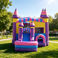 Kommerzielles Pastellfarbenes Aufblasbares Hüpfburg-Set mit Wasserrutsche und Planschbecken-Kombination für Kindergeburtstage und Eventverleih