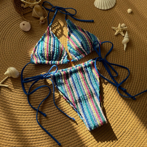 Cổ Phiếu Mới 3 Màu Sắc Tam Giác Top Kết Cấu Gân Tắm Phù Hợp Với Mối Quan Hệ Dài Sexy Lady Micro Bikini - Product Image 6