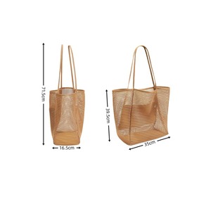 Sac fourre-tout en maille beige, sac de plage portable pour les voyages, utilisation en plein air en été - Product Image 3