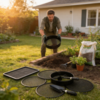 Tamis de jardin en PVC noir tressé, anti-rouille, pour galets et pierres, tamis à compost, aménagement paysager, qualité professionnelle
