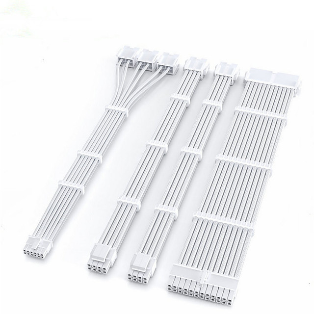 12VHPWR Cable Extension Kit Full White MB 24Pin ATX Dual CPU EPS 8Pin 4+4-Pin 16Pin to 3x8Pin GPU Cable With Cable Combs