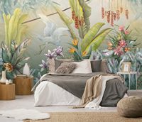 Papier peint jungle tropicale, forêt tropicale exotique, feuilles de palmier, oiseaux colorés, papier peint floral pour la décoration intérieure de villas, hôtels et maisons