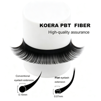 Plateaux d'extensions de cils coréens en PBT, forme ellipse plate, 0,15 mm, courbure C D, extensions de cils individuelles noir mat, fournitures en gros