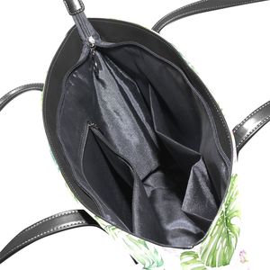 Floral <b>Leaf</b> Print Tote Bag Large Capacity Shoulder Handbag Zipper Closure Daily Carry Shopping Bag - Product Image 4