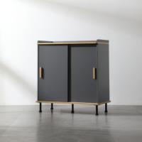 Meuble TV gris anthracite en gros, directement de l'usine, avec accents en bois, pieds en métal et gestion des câbles pour salon