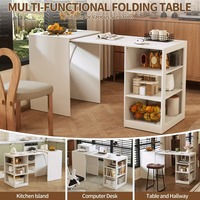 Bureau d'ordinateur pliable extensible avec prises électriques, étagères ouvertes à 3 niveaux, table coulissante sur roulettes cachées