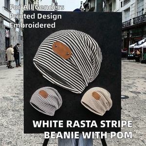 Gorro Rasta Reggae Blanco Personalizado para Adultos, Bordado a Mano, 100% Acrílico, con Rayas, Gorra con Pompón, Impresión Digital, Ideal para Viajes - Product Image 2
