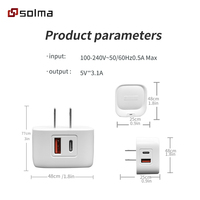 Blanc EU US UK PD 65W USB-C 2 broches prises murales QC3.0 USB Type C chargeur prise USB C adaptateur secteur