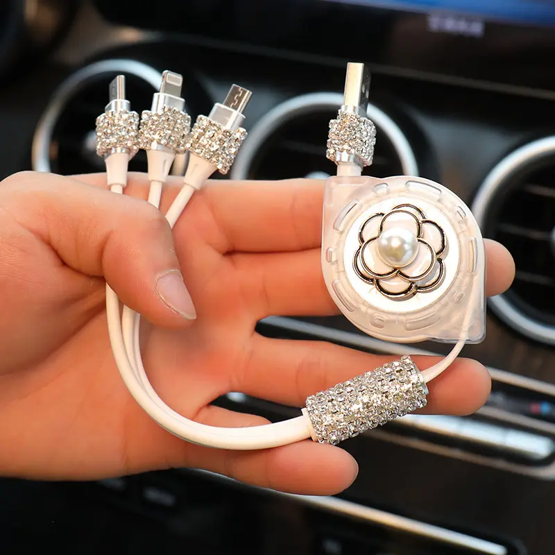 Mini Dual Poort Bling Crystal Diamant Snelle Usb-Kabel Met Type C Connector Mobiele Adapter Snelle Multi Oplaadkabel Voor iPhone