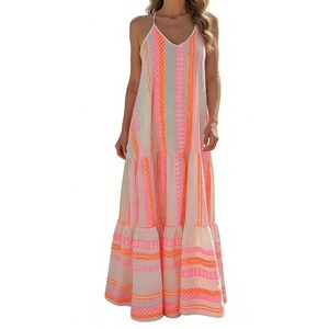 Vestido Maxi Halter con Estampado Geométrico Bohemio para <span class=keywords><strong>Mujer</strong></span>, Sin Mangas, con Volantes, para Vacaciones en la Playa, Moda Femenina - Product Image 3