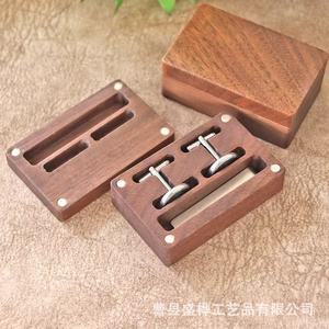 Cufflink Storage <b>Box</b> Wooden Magnetic Lid Men's Tie Clip <b>Earring</b> Jewelry Organizer Solid Color Covered Design - Product Image 1