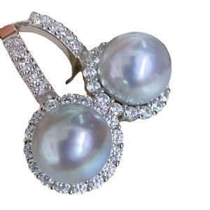 S925 <b>Silver</b> DIY <b>Pearl</b> Accessories Empty Ear Buckle <b>Silver</b> Jewelry <b>Earrings</b> with 9-10mm Round Beads 21884 - Product Image 5