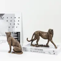 Estatueta de leopardo em resina para decoração, escultura europeia, retrô, para caminhadas, estatueta para mesa, decoração de cheetah