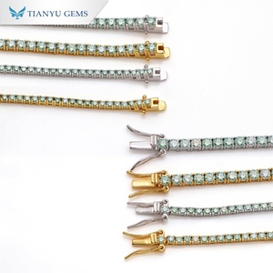 สร้อยข้อมือเทนนิสเงินแท้ 925 สำหรับผู้หญิงจาก Tianyu Gems ประดับด้วยพลอยสีฟ้าทะเลทรงกลมแบบฝังช่อง สไตล์คลาสสิก ชุบทอง - Product Image 3