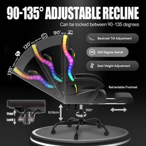 Silla Gamer USB con Iluminación LED RGB, Sillas para Videojuegos para tu Configuración de Juego, Silla Gamer con Reposapiés Telescópico, Silla de Juego - Product Image 6