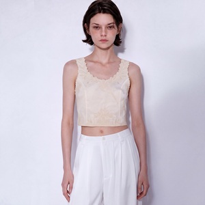 Women Embroidered Cotton Tank <b>Top</b> Sleeveless Cropped Blouse Scalloped Neck Casual Party Summer <b>Top</b> - Product Image 3
