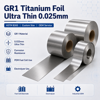 Feuille de titane GR1 0,025 mm ultra-mince ASTM B265 pour électrode de pile à combustible PEM, électrolyseur, taille personnalisée OEM