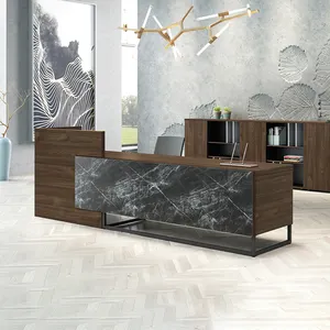 Superior Quality Modern Office Reception Desk GENOVA Luxury Marble Texture Wooden Checkout Counter Table
