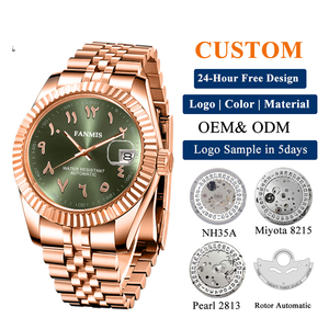 Montre automatique pour homme de luxe en acier inoxydable de 39 mm avec logo personnalisé OEM, étanche, mouvement mécanique, fonction de réserve de marche - Product Image 1
