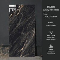 Carrelage en porcelaine pleine masse brillant 750x1500mm, texture marbre noir et or de luxe, grand format, pour sol et mur