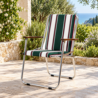 Chaise de camping pliante en métal rayée vintage de haute qualité, chaise de plage portable d'extérieur avec accoudoirs