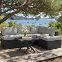 Meubles de patio modernes en rotin, canapé d'angle de salon extérieur, ensemble de canapés modulaires en osier, canapé de jardin en forme de L pour l'arrière-cour