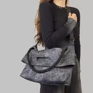 Large Capacity <b>Soft</b> Textured PU Leather Tote <b>Bag</b> Two-Tone Design with Top Handle and <b>Crossbody</b> Strap - Product Image 2
