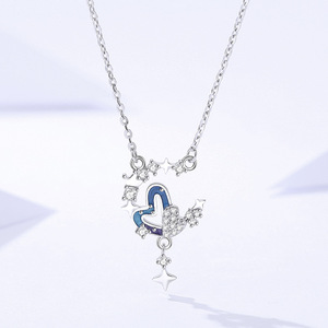 Collier en argent sterling S925 avec émail lune, étoile et cœur, zircon, ambiance rêveuse, cadeau d'anniversaire pour femme, chaîne de clavicule, bijoux - Product Image 5