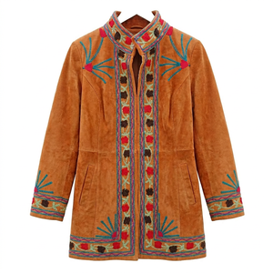 Chaqueta Bomber de Ante Marrón con Cuello Alto, Manga Larga, Botones y Epaulettes, Estilo Otoñal para Mujer - Product Image 4