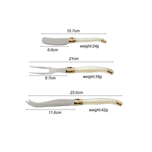 Ensemble de 3 couteaux à fromage <span class=keywords><strong>Laguiole</strong></span> OEM, blanc nacré, en acier inoxydable, avec plateau en bois, coffret cadeau - Product Image 2