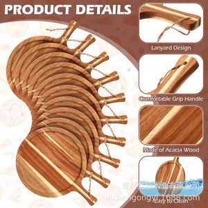 <b>Wooden</b> Round Cutting Board With Handle 34.5x25.4x1.5cm For Bread Fruits Steaks Wall Mounted Chopping <b>Block</b> - Product Image 4
