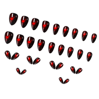 Ongles à presser effet œil de chat BIN, couleur rouge, courts, forme amande, pointes d'ongles à presser, couverture complète, manucure DIY