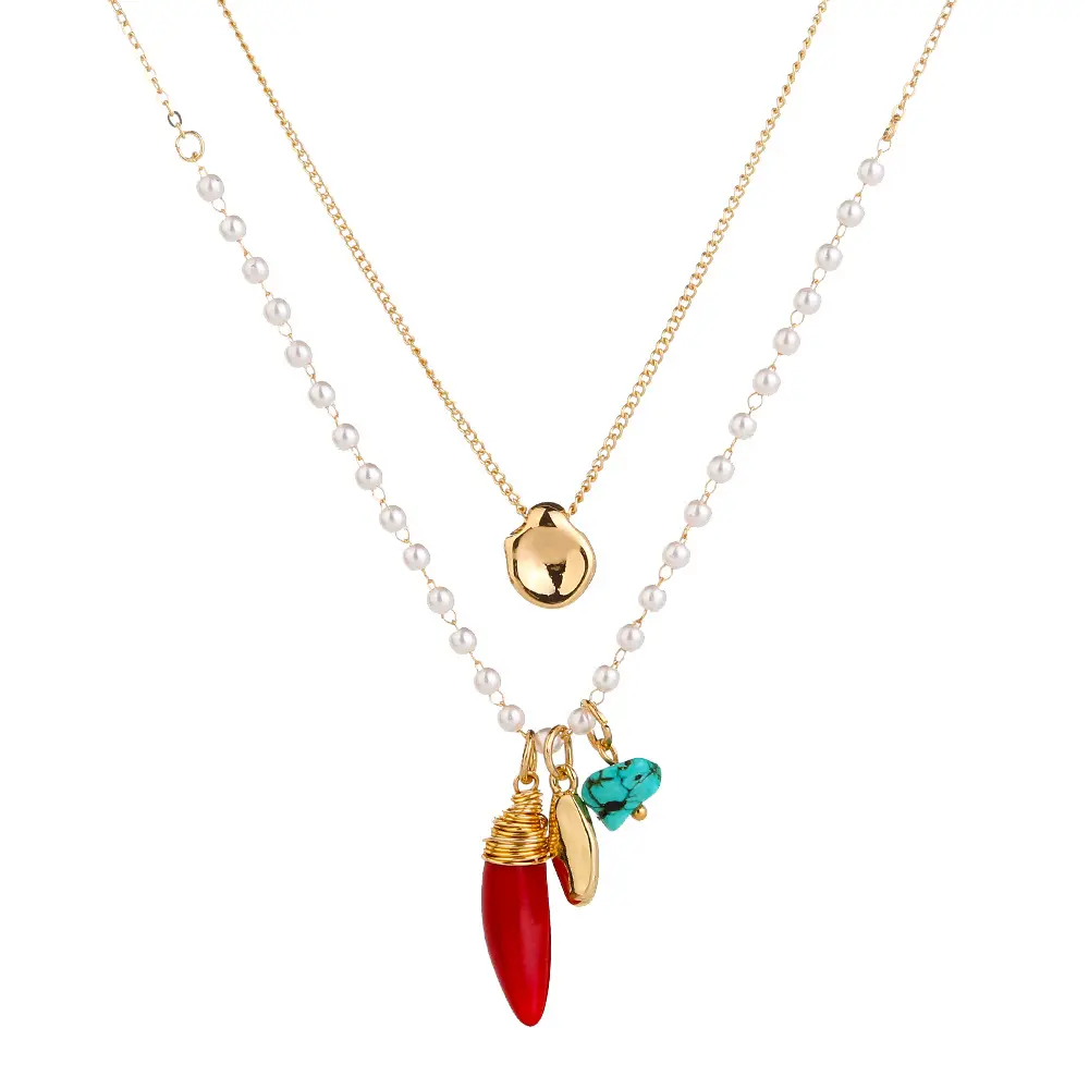 Жемчужное ожерелье-чокер, ювелирные изделия, натуральный коралловый камень, бирюза, кулон, длинная цепочка, ожерелье на свитер